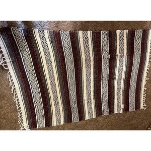 ISLAND BEACH LIFESTYLE LARGE ACRYLIC MEXICAN SERAPE RED+GRAY THROW BLANKET